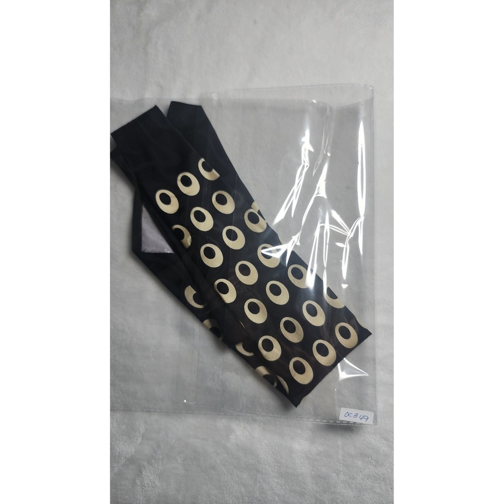 Modules Mens 100% Silk Tie Black Cream Geometric Oval Ring Pattern Made in Japan - Picture 3 of 3